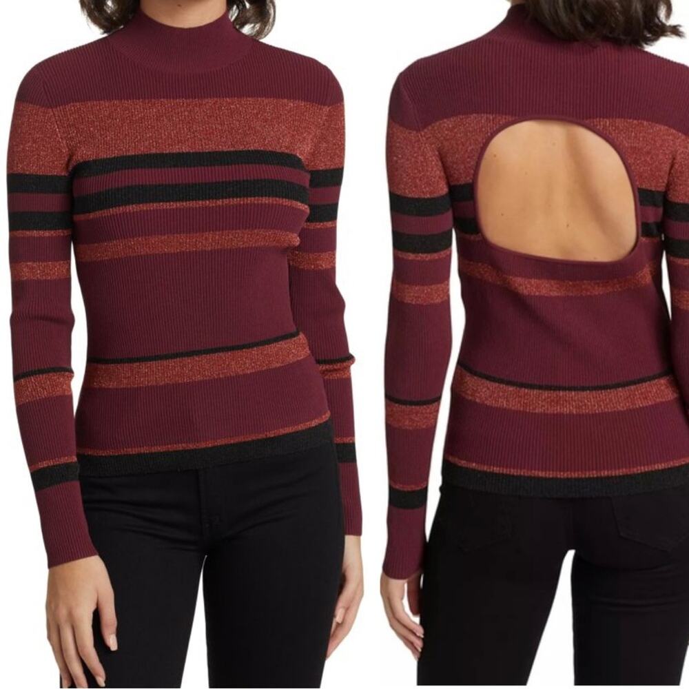 Tanya Taylor Burgundy Isadora‎ Striped Sweater Open Back